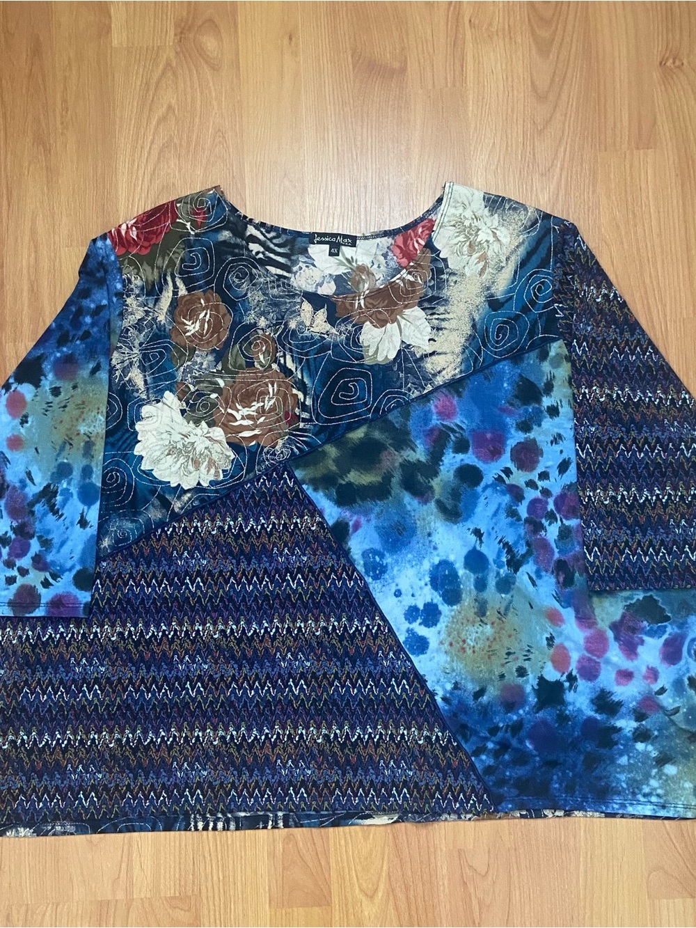Jessica Max Floral & Abstract Pattern Blue Top Women’s 4X
